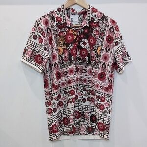 R BY RAGA | Men's Red/White Floral Button Down Short Sleeved Camp Shirt